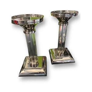 Pottery Barn Amelia Large Pillar Pedestal Candle Holders 9-1/2" Tall